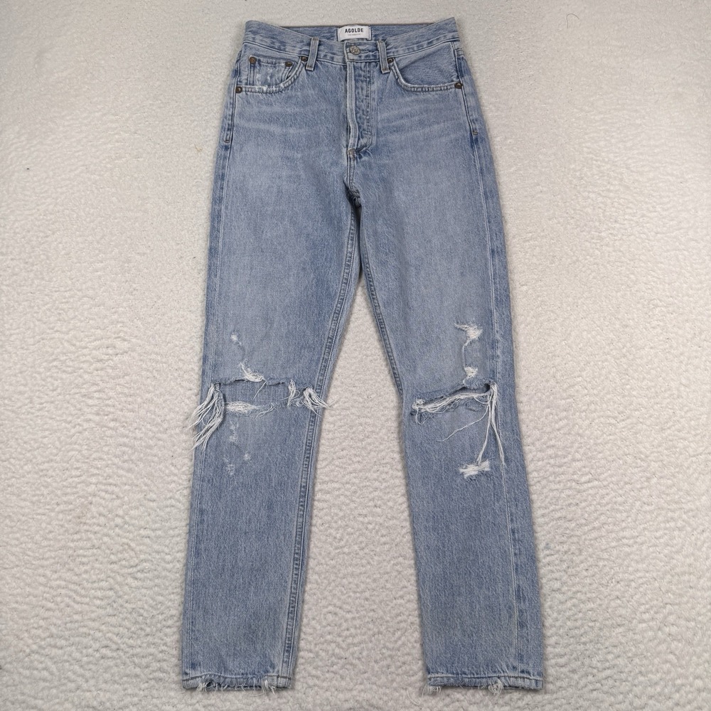AGOLDE Jamie Jeans Size 23 High Rise Straight Leg Distressed Denim Button Fly
